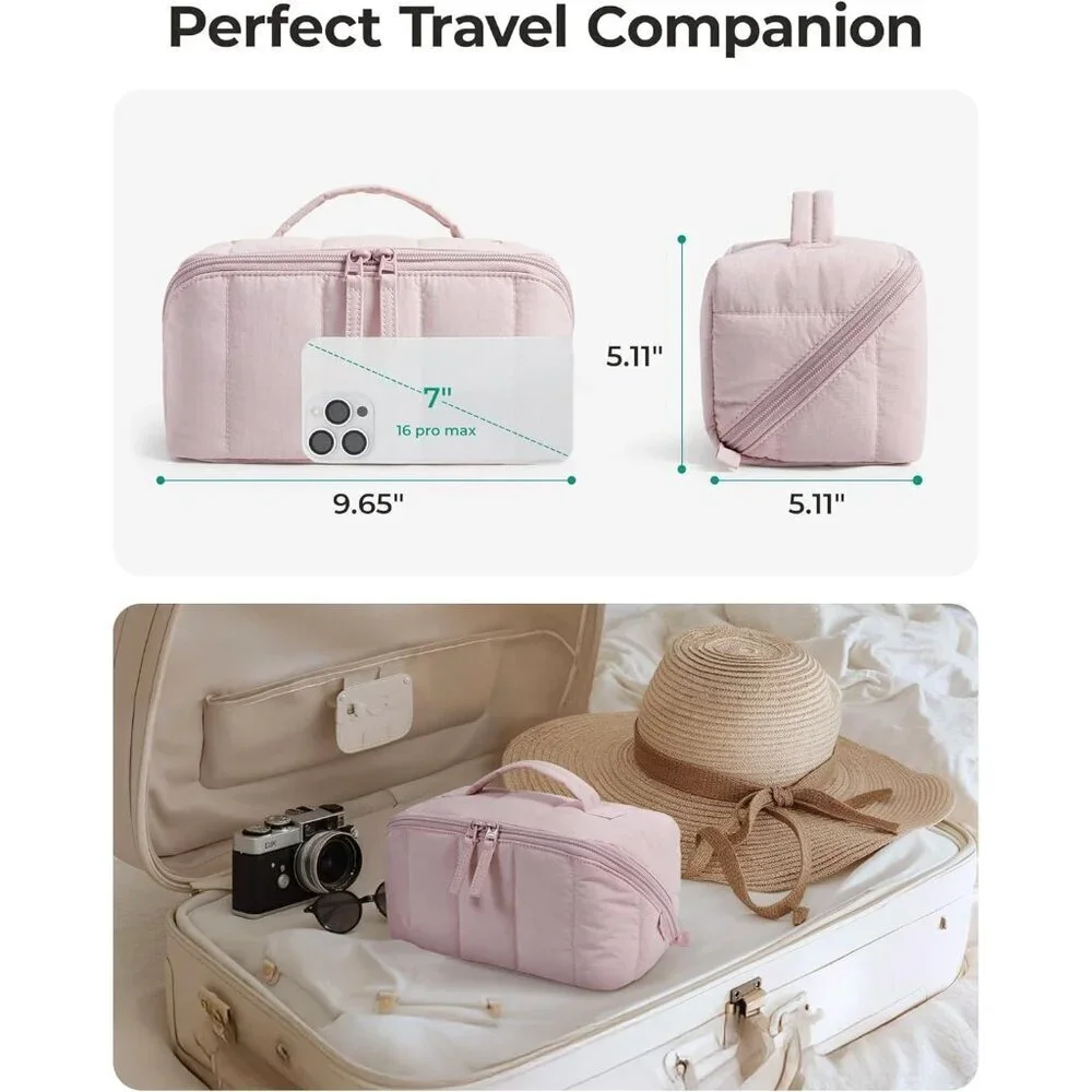 Travel Makeup Bag for Women, Portable Water-resistant Cosmetic Case, Puffy Padde